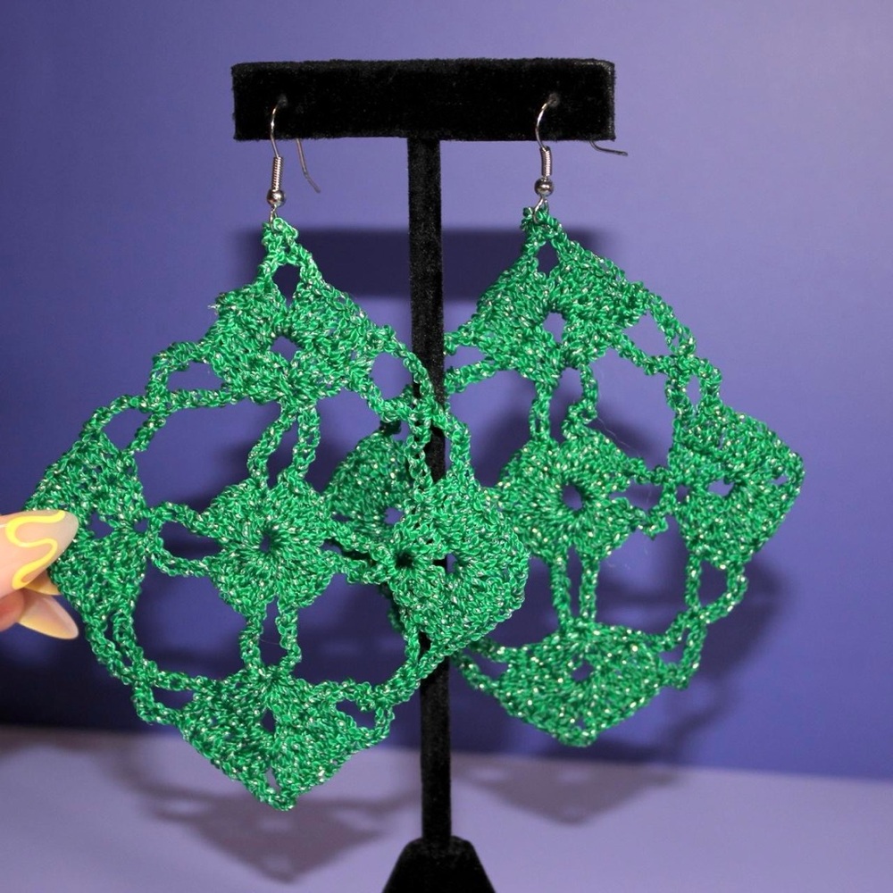 Elegant Green Crochet Earrings